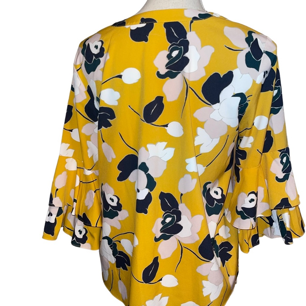 Ann Taylor Factory Belles Sleeved Women’s Floral Blouse Yellow White Small - Picture 4 of 6